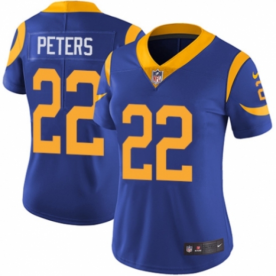 Women's Nike Los Angeles Rams 22 Marcus Peters Royal Blue Alternate Vapor Untouchable Limited Player NFL Jersey