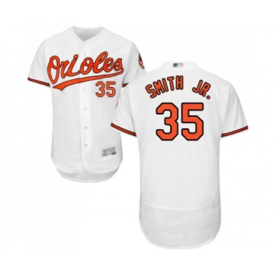 Men's Baltimore Orioles 35 Dwight Smith Jr. White Home Flex Base Authentic Collection Baseball Jersey