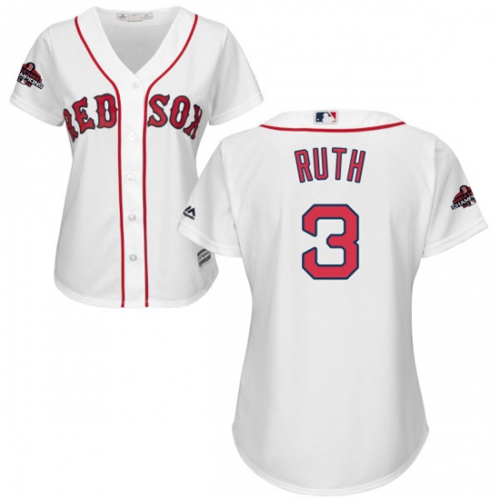 Women's Majestic Boston Red Sox 3 Babe Ruth Authentic White Home 2018 World Series Champions MLB Jersey