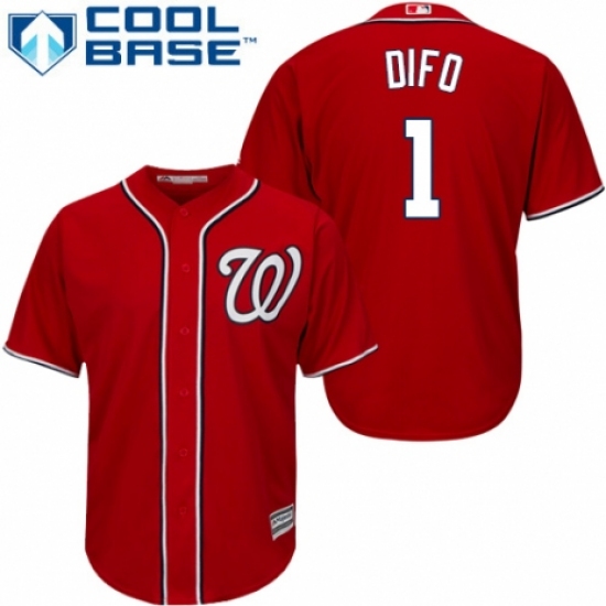 Youth Majestic Washington Nationals 1 Wilmer Difo Authentic Red Alternate 1 Cool Base MLB Jersey