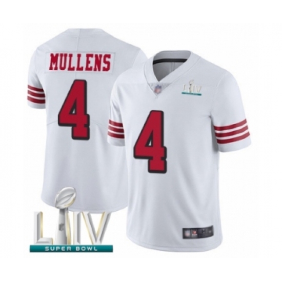 Men's San Francisco 49ers 4 Nick Mullens Limited White Rush Vapor Untouchable Super Bowl LIV Bound Football Jersey