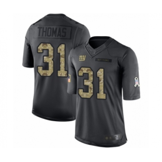 Men's New York Giants 31 Michael Thomas Limited Black 2016 Salute to Service Football Jersey