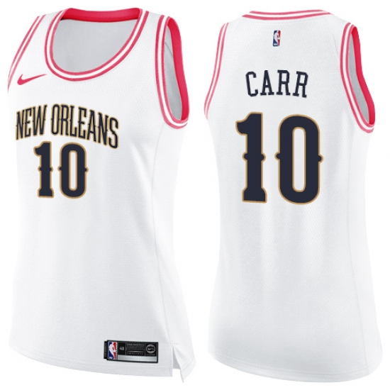 Women's Nike New Orleans Pelicans 10 Tony Carr Swingman White Pink Fashion NBA Jersey