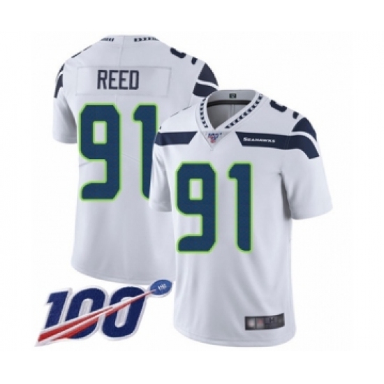 Men's Seattle Seahawks 91 Jarran Reed White Vapor Untouchable Limited Player 100th Season Football Jersey