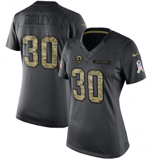 Women's Nike Los Angeles Rams 30 Todd Gurley Limited Black 2016 Salute to Service NFL Jersey