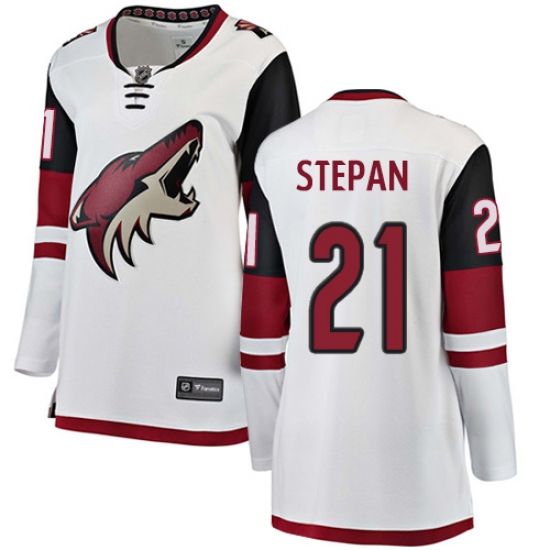 Women's Arizona Coyotes 21 Derek Stepan Authentic White Away Fanatics Branded Breakaway NHL Jersey