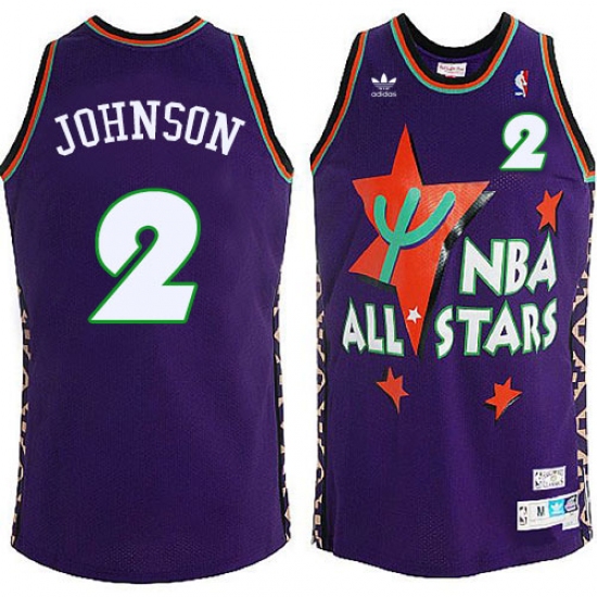 Men's Adidas Charlotte Hornets 2 Larry Johnson Authentic Purple 1995 All Star Throwback NBA Jersey