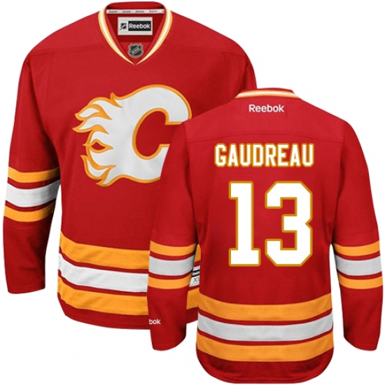 Men's Reebok Calgary Flames 13 Johnny Gaudreau Premier Red Third NHL Jersey