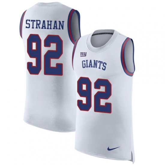 Men's Nike New York Giants 92 Michael Strahan Limited White Rush Player Name & Number Tank Top NFL Jersey