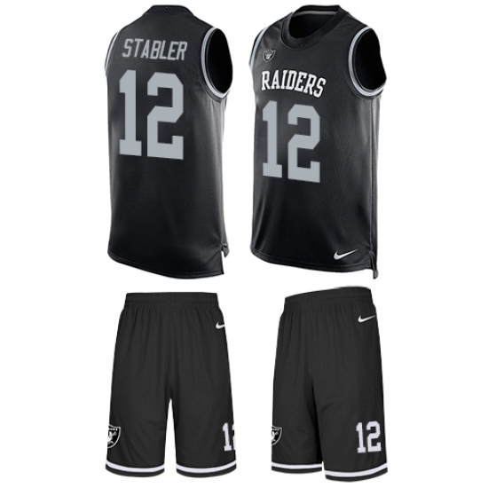 Men's Nike Oakland Raiders 12 Kenny Stabler Limited Black Tank Top Suit NFL Jersey