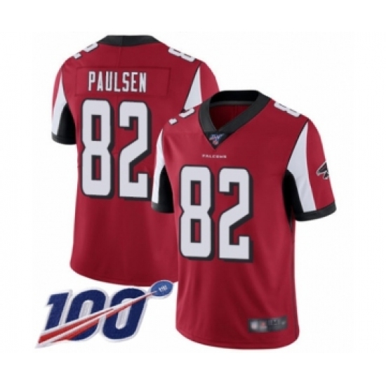 Men's Atlanta Falcons 82 Logan Paulsen Red Team Color Vapor Untouchable Limited Player 100th Season Football Jersey