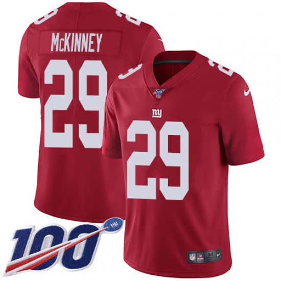 Men's New York Giants 29 Xavier McKinney Red Alternate Stitched 100th Season Vapor Untouchable Limited Jersey