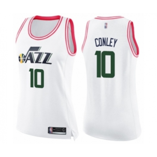 Women's Utah Jazz 10 Mike Conley Swingman White Pink Fashion Basketball Jersey