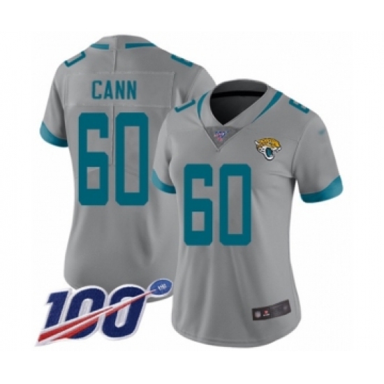 Women's Jacksonville Jaguars 60 A. J. Cann Silver Inverted Legend Limited 100th Season Football Jersey