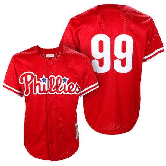 Men's Mitchell and Ness Philadelphia Phillies 99 Mitch Williams Replica Red Throwback MLB Jersey