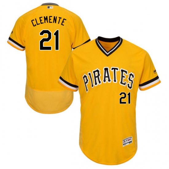 Men's Majestic Pittsburgh Pirates 21 Roberto Clemente Gold Alternate Flex Base Authentic Collection MLB Jersey