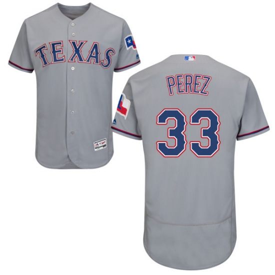 Men's Majestic Texas Rangers 33 Martin Perez Grey Road Flex Base Authentic Collection MLB Jersey