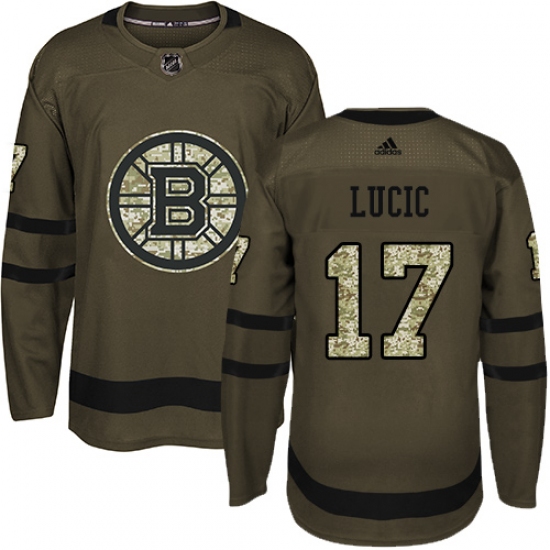 Youth Adidas Boston Bruins 17 Milan Lucic Authentic Green Salute to Service NHL Jersey