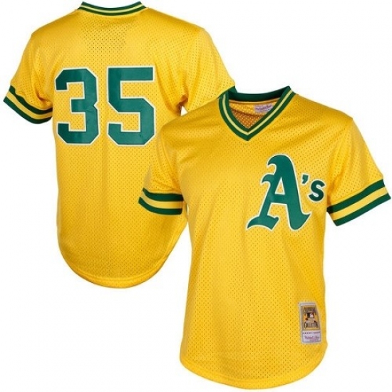 Men's Mitchell and Ness Oakland Athletics 35 Rickey Henderson Authentic Gold 1984 Throwback MLB Jersey