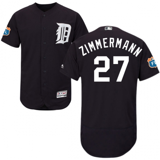 Men's Majestic Detroit Tigers 27 Jordan Zimmermann Navy Blue Alternate Flex Base Authentic Collection MLB Jersey