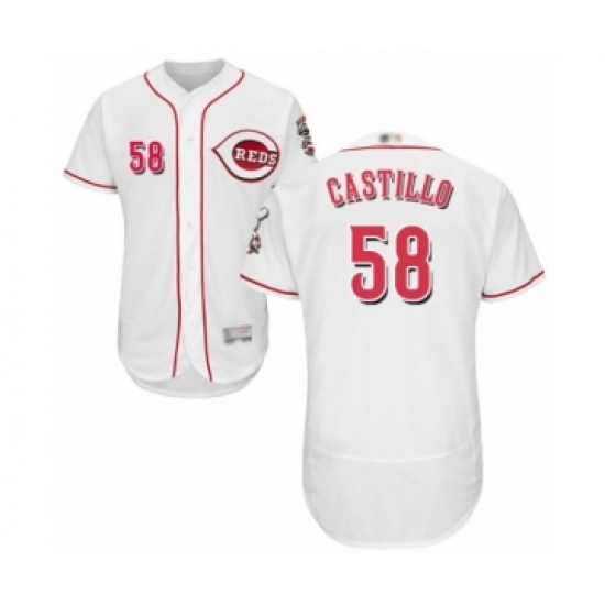 Men's Cincinnati Reds 58 Luis Castillo White Home Flex Base Authentic Collection Baseball Jersey