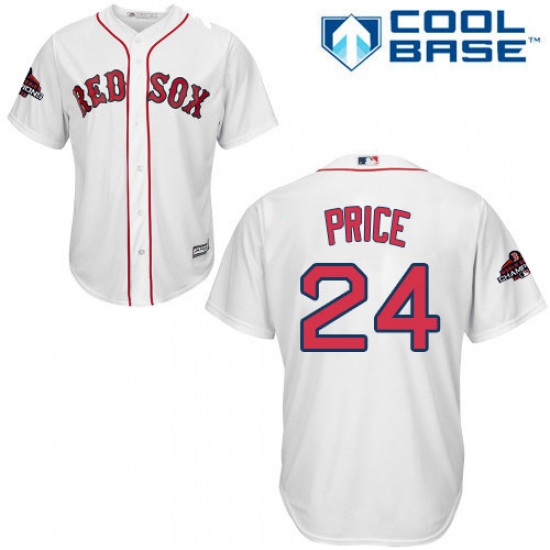 Youth Majestic Boston Red Sox 24 David Price Authentic White Home Cool Base 2018 World Series Champions MLB Jersey