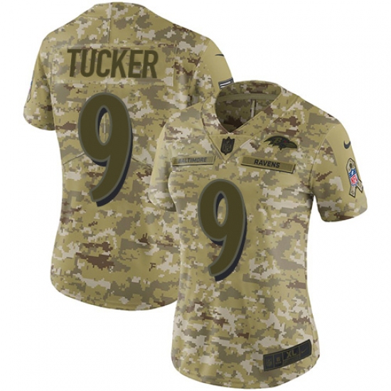 Women's Nike Baltimore Ravens 9 Justin Tucker Limited Camo 2018 Salute to Service NFL Jersey