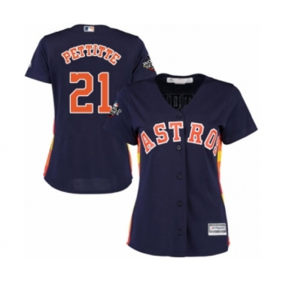 Women's Houston Astros 21 Andy Pettitte Authentic Navy Blue Alternate Cool Base 2019 World Series Bound Baseball Jersey