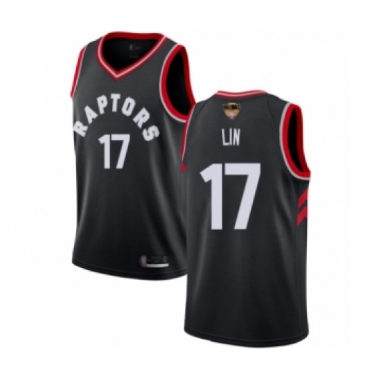 Men's Toronto Raptors 17 Jeremy Lin Swingman Black 2019 Basketball Finals Bound Jersey Statement Edition