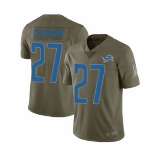 Youth Detroit Lions 27 Justin Coleman Limited Olive 2017 Salute to Service Football Jersey