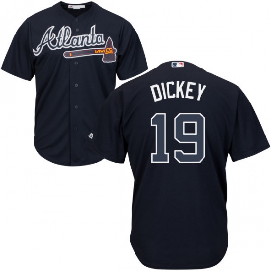 Youth Majestic Atlanta Braves 19 R.A. Dickey Authentic Blue Alternate Road Cool Base MLB Jersey