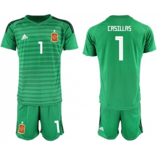 Spain 1 Casillas Green Goalkeeper Soccer Country Jersey