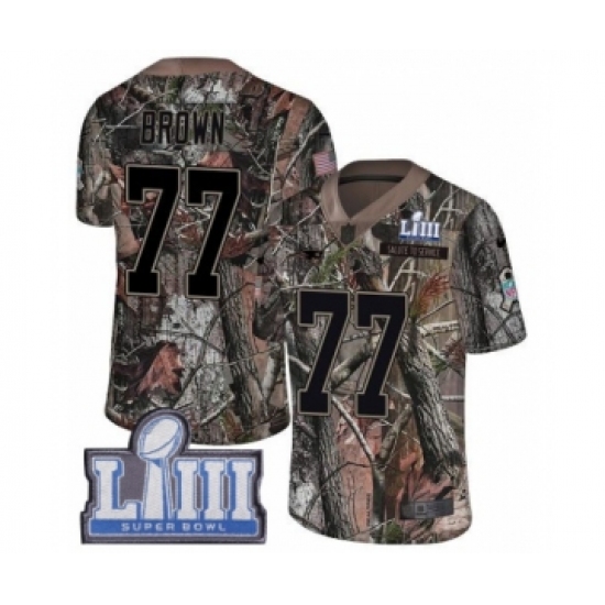 Youth Nike New England Patriots 77 Trent Brown Camo Untouchable Limited Super Bowl LIII Bound NFL Jersey