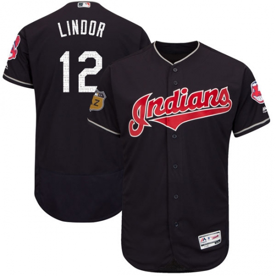 Men's Majestic Cleveland Indians 12 Francisco Lindor Navy Blue 2017 Spring Training Authentic Collection Flex Base MLB Jersey