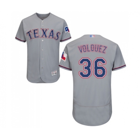 Men's Texas Rangers 36 Edinson Volquez Grey Road Flex Base Authentic Collection Baseball Jersey