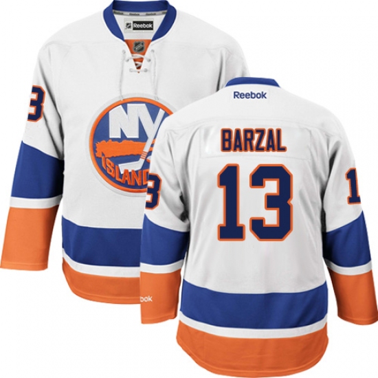 Men's Reebok New York Islanders 13 Mathew Barzal Authentic White Away NHL Jersey