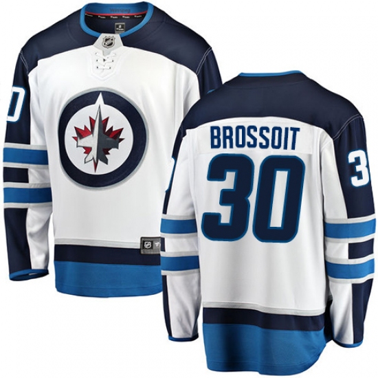 Youth Winnipeg Jets 30 Laurent Brossoit Fanatics Branded White Away Breakaway NHL Jersey