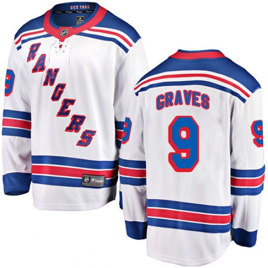 Youth New York Rangers 9 Adam Graves Fanatics Branded White Away Breakaway NHL Jersey