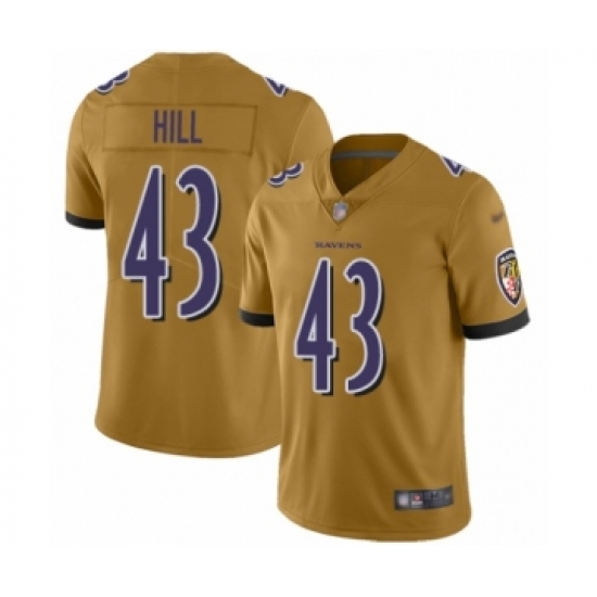 Youth Baltimore Ravens 43 Justice Hill Limited Gold Inverted Legend Football Jersey