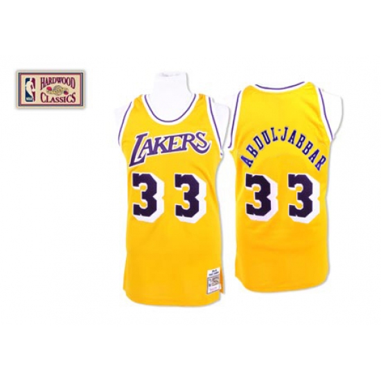 Men's Mitchell and Ness Los Angeles Lakers 33 Abdul-Jabbar Authentic Gold Throwback NBA Jersey