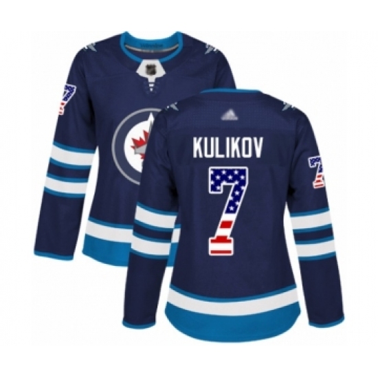 Women's Winnipeg Jets 7 Dmitry Kulikov Authentic Navy Blue USA Flag Fashion Hockey Jersey