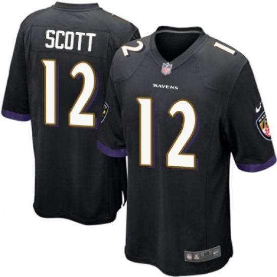 Men's Nike Baltimore Ravens 12 Jaleel Scott Game Black Alternate NFL Jersey