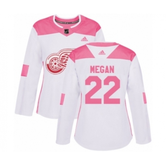 Women's Adidas Detroit Red Wings 22 Wade Megan Authentic White Pink Fashion NHL Jersey