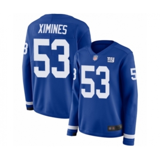 Women's New York Giants 53 Oshane Ximines Limited Royal Blue Therma Long Sleeve Football Jersey