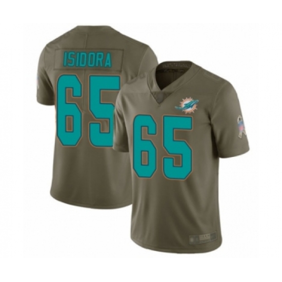 Men's Miami Dolphins 65 Danny Isidora Limited Olive 2017 Salute to Service Football Jersey