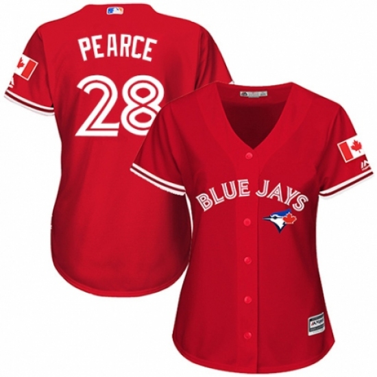 Women's Majestic Toronto Blue Jays 28 Steve Pearce Authentic Scarlet Alternate MLB Jersey