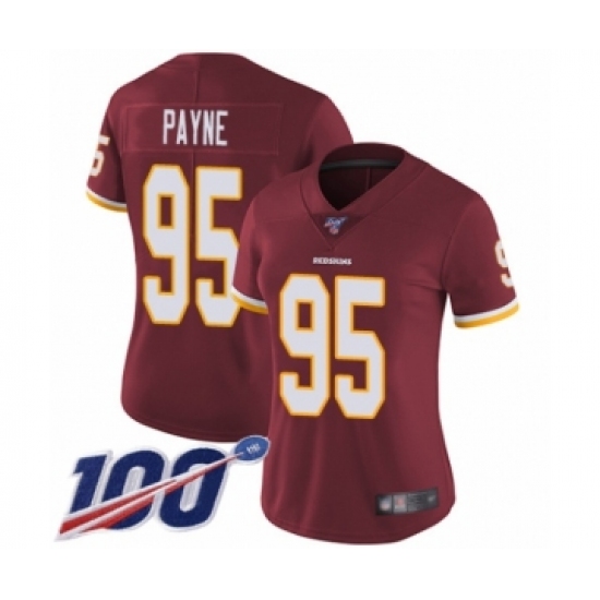 Women's Washington Redskins 95 Da'Ron Payne Burgundy Red Team Color Vapor Untouchable Limited Player 100th Season Football Jersey