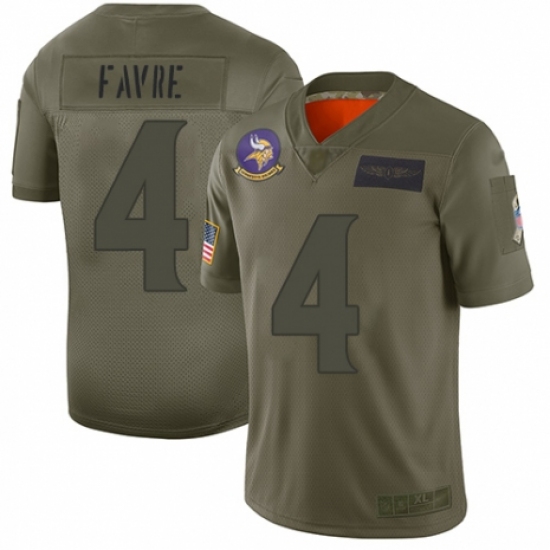 Youth Minnesota Vikings 4 Brett Favre Limited Camo 2019 Salute to Service Football Jersey