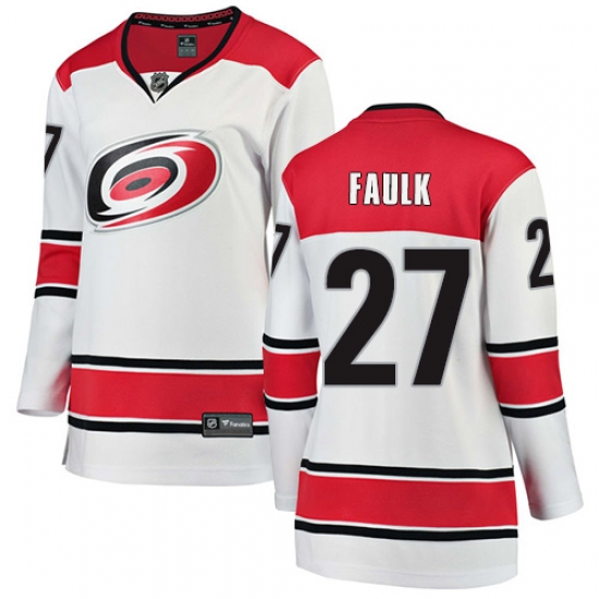 Women's Carolina Hurricanes 27 Justin Faulk Authentic White Away Fanatics Branded Breakaway NHL Jersey