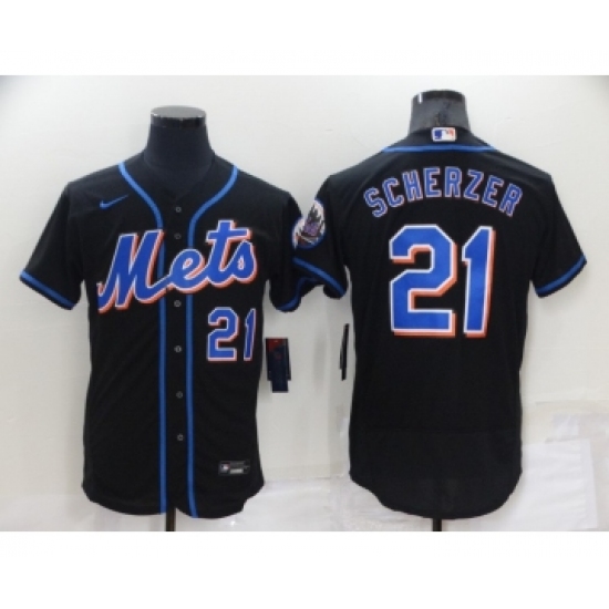 Men's New York Mets 21 Max Scherzer Black Stitched MLB Flex Base Nike Jersey